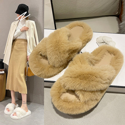 2024 Korean Style Women's Home Maomao Slippers New Autumn and Winter Warm Home Thick Bottom Maomao Slippers Internet Celebrant