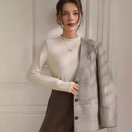 Solid Color Bottoming Shirt with Long Sleeves Inside the Body, Suit Bottoming Shirt for Women, Spring & Fall Slim Long-Sleeved T-Shirt Bottoming