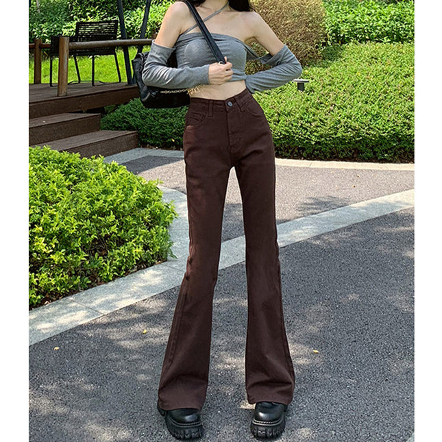 Brown Flared Jeans for Women, 2025 New Autumn Vintage High-Waisted Slimming Bell-Bottom Floor-Length Pants