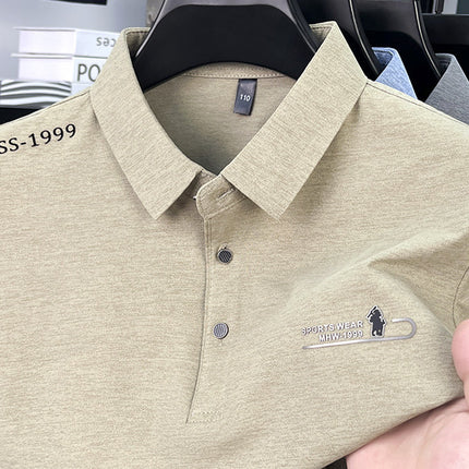2025 Light Luxury Men's Polo Short-Sleeved Pure Color Casual Versatile Lapel Chest Pressed Label Men's Half-Sleeved Top T-Shirt