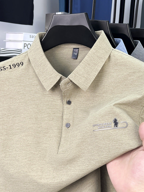 2025 Light Luxury Men's Polo Short-Sleeved Pure Color Casual Versatile Lapel Chest Pressed Label Men's Half-Sleeved Top T-Shirt