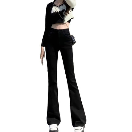 fleece-lined Thickened Black Micro-flare Jeans Women's Autumn and Winter Trendy All-match New High Waist Slimming Horn Pants
