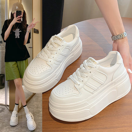 Popular White Sneakers for Women 2026 Spring New Thick-Soled Height-Increasing Casual Shoes Lace-Up Casual Sports Sneakers Women's Height-Increasing Shoes