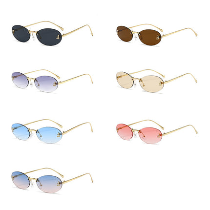 Red Rimless Sunglasses with Letter F Cutout, European and American Fashion Trend High-Value Women's Sunglasses