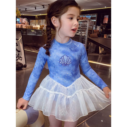 Girls One-Piece Swimsuit, Fashionable Kidsren's Princess Swimsuit, Summer Wear 2025 New Little Girl Long-Sleeved Swimsuit
