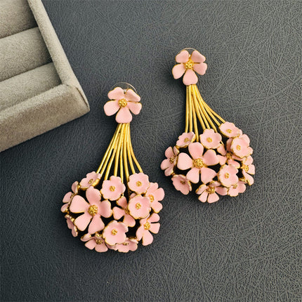 Oscar European and American Mid-Century Style Oil Dripping Enamel Bouquet Shape Brass 925 Silver Needle Niche Design Unique Earrings for Women