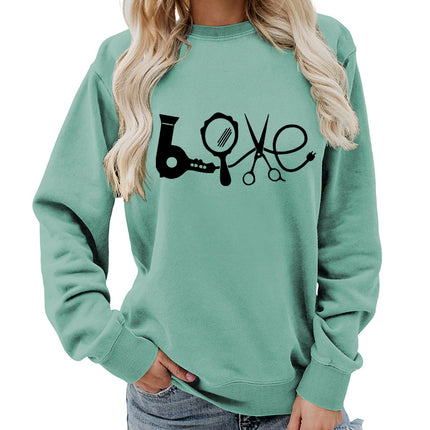 Hair Dryer Mirror Scissors Printed Round Neck Women's Top Sweatshirt Foreign Trade Supply Jacket Casual Loose European Size