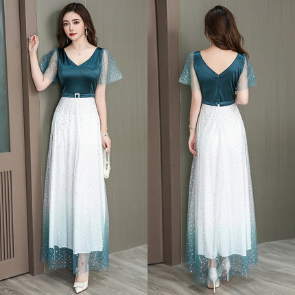 New Night KTV Foot Therapy Technician Work Clothes Gradient Evening Dress DJ Princess Massage Fashion Clear Celebrity Dress