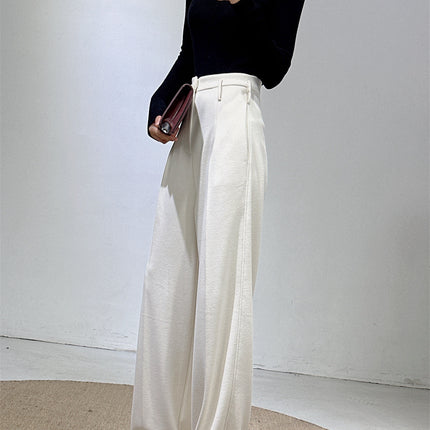 Autumn and winter new white pants with acetate wool high waist wide leg pants women's wool suit pants tall soft waxy
