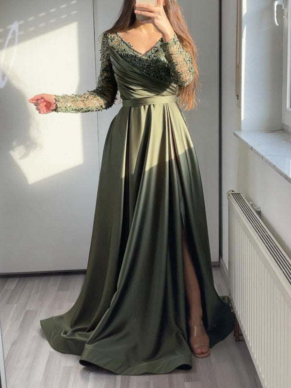 2025 Cross-Border Chest-Wrapped Ruffled Red, Black and Green Mid-Waist Pure Color Elegant Lace Long Skirt Dress Evening Dress