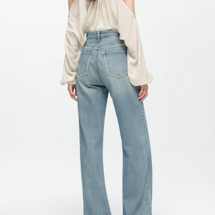 High-End 2026 Women's Jeans Spring Vintage Korean Style Simple Loose Drape High-Waisted Slimming Floor-Length Pants