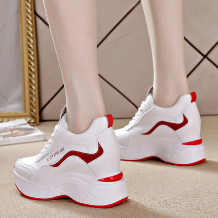 Women's Height-Increasing Shoes for Small People to Show Height, New Spring and Autumn New Versatile Women's Shoes, Sports Shoes, Microfiber Leather Color Matching