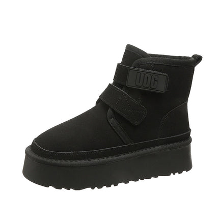 2025 New Winter Thick-Soled Height-Increasing Trendy Fashion Snow Boots with Velcro Design, Fleece-Lined, Warm and Thickened Short Boots