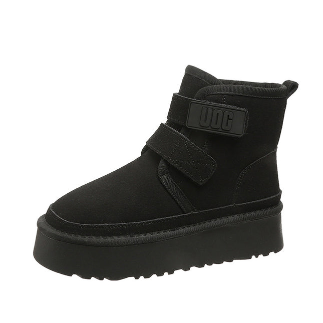 2025 New Winter Thick-Soled Height-Increasing Trendy Fashion Snow Boots with Velcro Design, Fleece-Lined, Warm and Thickened Short Boots