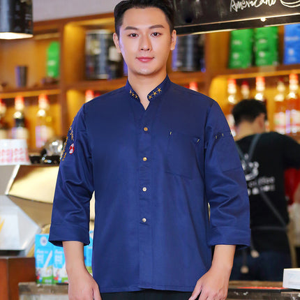 Catering Chef Work Clothes Kitchen Clothes plus size Long Sleeve Hotel Kitchen Chef Clothing Men's Short Sleeve Printed and Embroidered logo