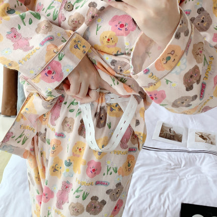 Cotton Sanding Luna Long-sleeved Lapel Postpartum Pregnancy Lactation Dual-purpose Pregnant Women's Pajamas for Spring and Autumn