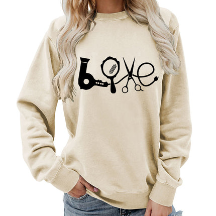 Hair Dryer Mirror Scissors Printed Round Neck Women's Top Sweatshirt Foreign Trade Supply Jacket Casual Loose European Size