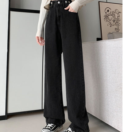 Women's Jeans Spring 2025 New Straight Loose High-Waisted Slim Petite Drapey Wide-Leg Floor-Length Pants Trendy