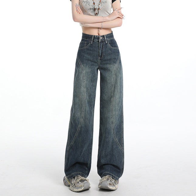 Vintage Blue Wide-Leg Jeans for Women 2025 Summer New Design Loose Slimming Versatile Straight-Leg Floor-Length Pants