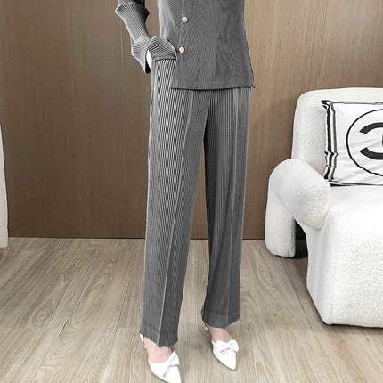 Miyake main line pleated pants women's elastic waist slimming straight pants women's pipe pants leg straight all-match casual pants