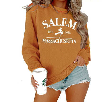 SALEM EST 1626 MASSACHUSETTS Print Round Neck Sweat Top Women plus size Cross Border