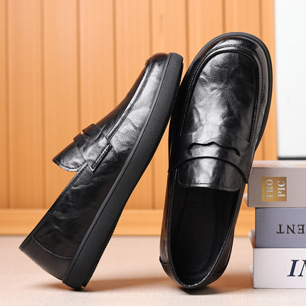 Hand-grip men's leather shoes 2024 autumn new leather soft sole step-in bean shoes breathable casual leather shoes for men