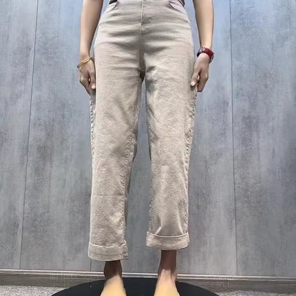 Plus Size Slim Straight-Leg Jeans for Women, Autumn 2025 New Style Cigarette Pants, Flattering Cropped Casual Wide-Leg Pants for Curvy Figures