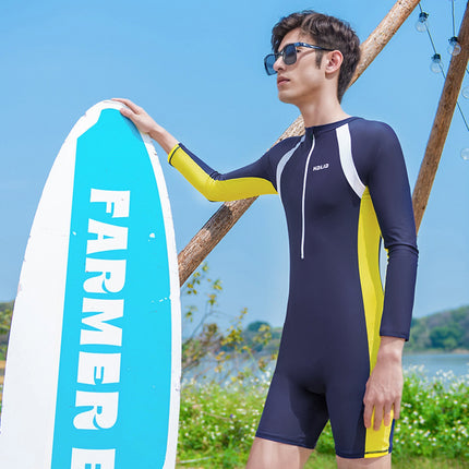 2026 New Men's Long-Sleeved Sun-Protective Quick-Drying One-Piece Swimsuit Men's Quick-Drying Surfing Diving Cross-Border Custom Wholesale