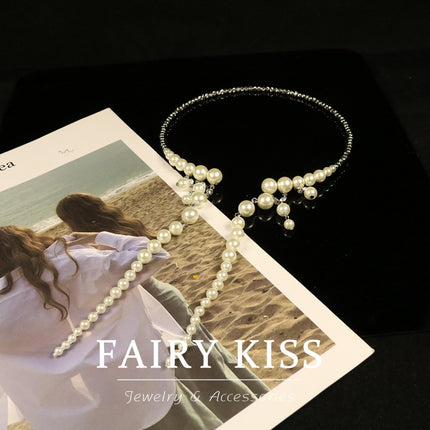 Light Luxury Exquisite Pearl Tassel Collar Necklace Fashionable Elegant Neck Chain Niche Design Sense Open Clavicle Chain