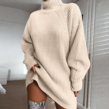 Cross-Border New Product Wish Knitwear Mid-Length Raglan Sleeve Half Turtleneck Knitwear Dress