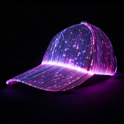 Handsome Black and White Luminous Fiber Optic Couple's Large Curved Peaked Cap Halloween Performance Street Dance Nightclub Led Light-Up Hat