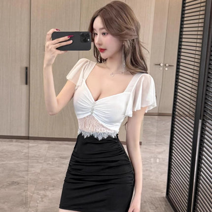 Reality Pats 8982 Night General Store Foot Bath Technician Work Clothes Low-cut Tight Hip dress Female Temperament Technician Skirt