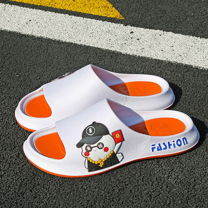 Slippers for Men, Summer Outdoor Wear, Indoor Home Bathroom, Non-Slip Couple Style, Cartoon Thick Soft-Soled Sandals, Men's Trendy Slippers