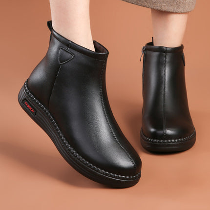 Mom's Shoes, Short Boots for the Elderly, Warm Winter Non-Slip Shoes for Middle-Aged and Elderly Women, Plus Suede Leather Shoes, Autumn and Winter Middle-Aged Winter Cotton Shoes