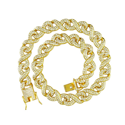 European and American Hip Hop Personality 8-character Diamond Cuban Chain hiphop Exaggerated Trendy Diamond Alloy Necklace Clavicle Chain Cross-Border