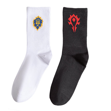 Warcraft Men's Socks Autumn and Winter Mid-tube Sports Socks Embroidered Solid Color Cotton Socks Casual Men's Socks Game Cartoon WOW