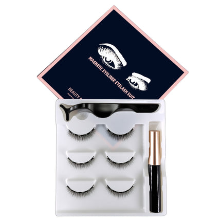 Wholesale magnetic eyeliner false eyelashes magnet false eyelashes 3D three-dimensional net red magnetic false eyelashes 3 pairs of suit