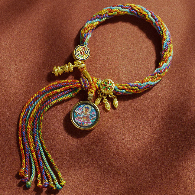 Thangka Xizang Hand Rope Hand-woven Ethnic Style Bracelet Five-way God of Wealth Green Mother Wen Zhu Thangka Bracelet