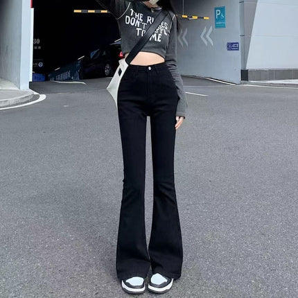 fleece-lined Black High Waist Micro-flare Jeans Women's Autumn and Winter New Slim-fit Warm Small Casual Flared Pants