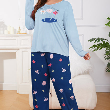 Foreign trade European and American pajamas women's cute printed long sleeve autumn and winter home clothes two-piece set can be worn cross-border wholesale