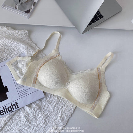 Shantou Flower Reland New Style Lace Maintenance Underwear Women's Micro Plastic Latex Cup Small Chest Push-up Sling Bra