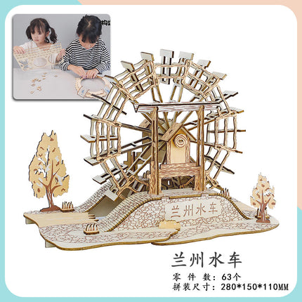Wooden 3d 3d puzzle assembled building model youth diy style cottage educational toy small Western House