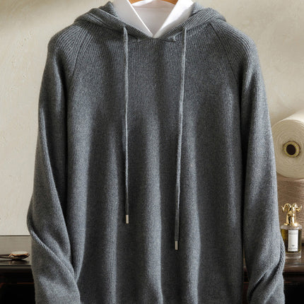 Cashmere Sweater Men's 100 Pure Cashmere Autumn and Winter New Arrival Yuanbao Needle Pullover Drawstring Hoodie Knitted Sweater Jacket