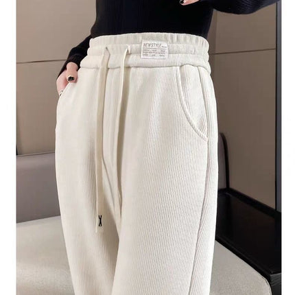 Chenille wide-leg pants women's autumn and winter New fleece-lined thick high waist slimming casual straight pants corduroy women's pants