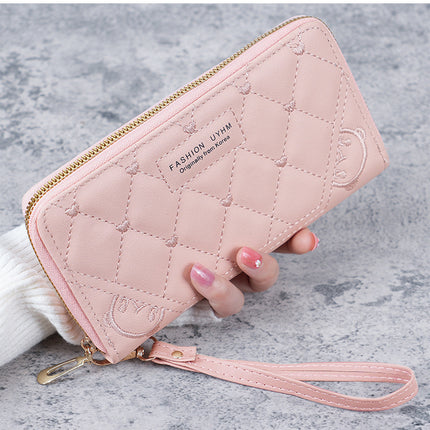 New Women's Wallet Long Single Zipper Solid Color Embroidered Hand Bag Large Capacity Coin Purse Multifunctional Mobile Phone Bag