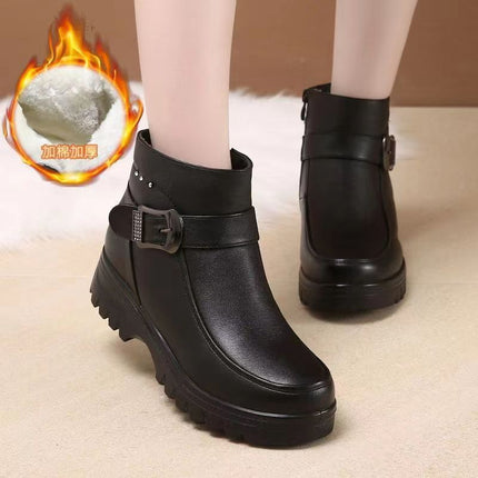 Winter Slip-on Velvet Cotton Shoes, Warm Mother's Shoes, Non-slip Thickeneded Cotton Shoes for Middle-aged and Elderly People, Flats-soled Non-slip Granny Shoes