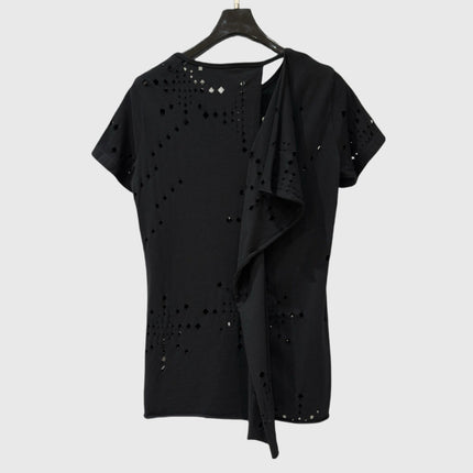 Subhuman Women's | New Hollow Crochet Slimming Top Women's Unique Back Splicing Design T-Shirt