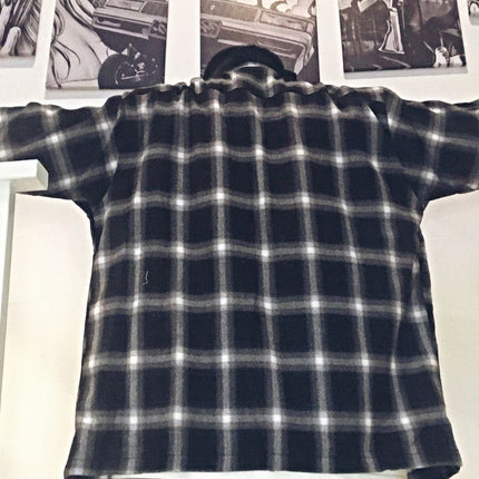 American-style chicano chicano classic plaid brushed woven thick version button-breasted loose retro long sleeve shirt for men