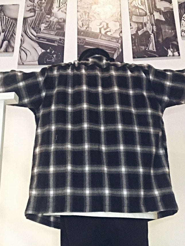 American-style chicano chicano classic plaid brushed woven thick version button-breasted loose retro long sleeve shirt for men