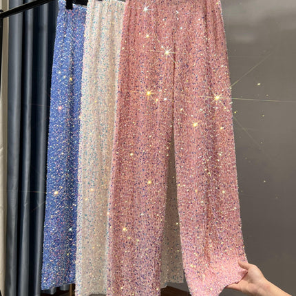 Autumn and Winter New Korean Velvet Sequin Wide Leg Pants Long Dose Slimming Mop Pants Shiny Casual Straight Pants for Women